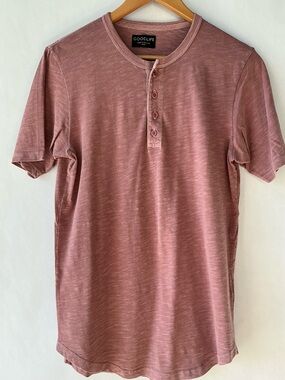 Goodlife Sunfaded Slub Scallop Ash Rose Short Sleeve Henley Shirt Men’s Small